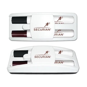 Dry Erase Gear (tm) - Set Of 2 Dry Erase Markers (black & Brown) Housed In A Full Size Eraser