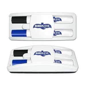 Dry Erase Gear (tm) - Set Of 2 Dry Erase Markers (black & Blue) Housed In A Full Size Eraser