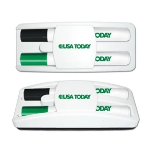 Dry Erase Gear (tm) - Set Of 2 Dry Erase Markers (black & Green) Housed In A Full Size Eraser