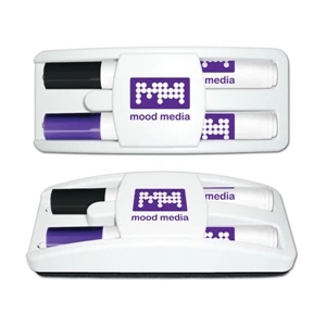 Dry Erase Gear (tm) - Set Of 2 Dry Erase Markers (black & Purple) Housed In A Full Size Eraser