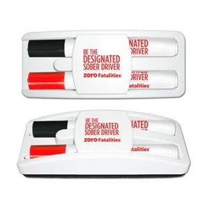 Dry Erase Gear (tm) - Set Of 2dry Erase Markers (black & Red) Housed In A Full Size Eraser