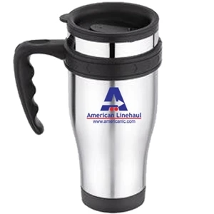 Stainless Outer, Plastic Inner 16 Oz. Travel Mug - Thumb Slide Lid And Sturdy Handle