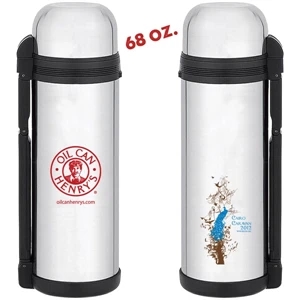 Stainless Steel 68 Oz. Thermal Bottle With Cup, Cap, And Carrying Belt