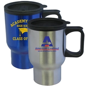 16 Oz. Travel Mug With Stainless Steel Outer And Plastic Interior & Low Profile Lid