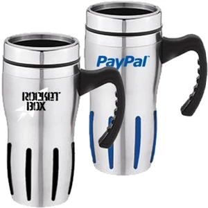 Double Walled Stainless Steel 16 Oz. Travel Mug With Handle And Thumb Slide Lid