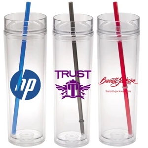 Waikiki - 16 Oz Double Wall Tubular Acrylic Bottle/tumbler With Lid And Straw