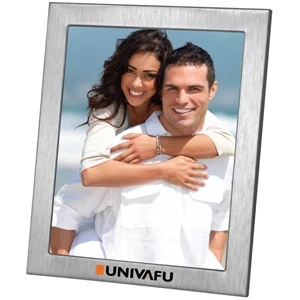 8x10 Brushed Aluminum Frame. Velveteen Backing. Stands Vertically Or Horizontally