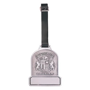 Golf Metal Bag Tag With Choice Of Antique Finish And Black Leather Strap