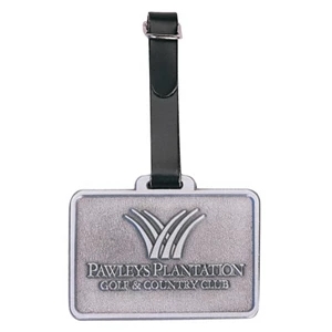 Golf Metal Bag Tag With Choice Of Antique Finish And Black Leather Strap