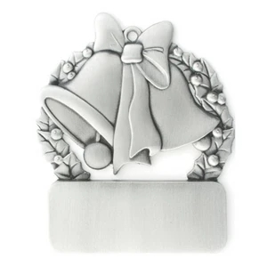 Cast Relief Bells In Wreath Ornament With Antique Pewter Finish And Matching Cord