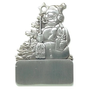 Cast Relief Snowman Ornament With Antique Pewter Finish And Matching Cord