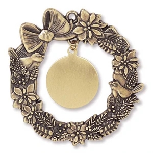Charm Collection - Die Cast - Stock Wreath Ornament With Brass Charm And Matching Cord