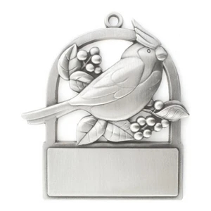 Cast Relief Cardinal Ornament With Antique Pewter Finish And Matching Cord