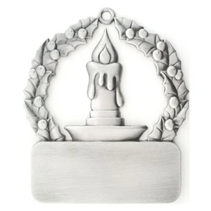 Cast Relief Candle In Wreath Ornament With Antique Pewter Finish And Matching Cord