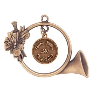Charm Collection - Die Cast - Stock Horn Ornament With Brass Charm And Matching Cord