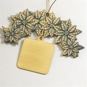Charm Collection - Die Cast - Stock Poinsettia Ornament With Brass Charm And Matching Cord