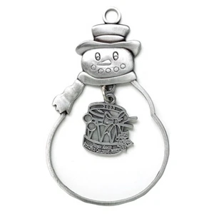 Charm Collection - Die Cast - Stock Frosty Ornament With Brass Charm And Matching Cord
