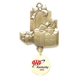 Charm Collection - Die Cast - Stock Gift Boxes Ornament With Brass Charm And Matching Cord