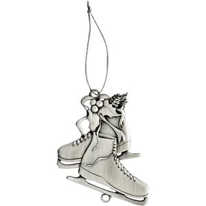 Charm Collection - Die Cast - Stock Skates Ornament With Brass Charm And Matching Cord