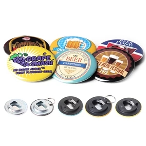 Plastic Backing With Magnet - Round Button Bottle Opener With Mylar Coating