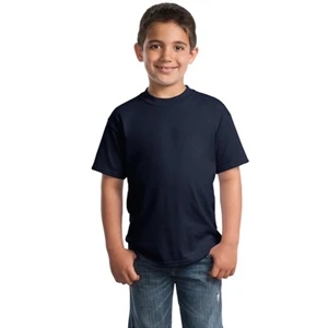 Port & Company (r) - White - Polyester/cotton Youth Tag Free T-shirt With Double-needle Sleeve And Hem