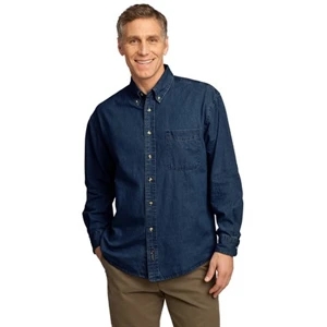 Port & Company (r) - 2 X L Denim - Garment Washed 6.5 Oz. Cotton Value Denim Shirt With Long Sleeves