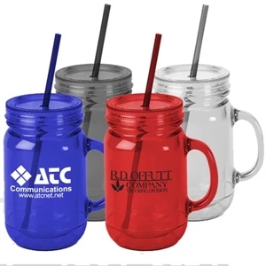 16 Oz Clear Double Wall Acrylic Mug With Screw-top Lid And Colored Straw, Bpa Free