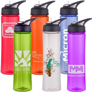 25 Oz. Bpa Free Translucent Tritan Water Bottle With Screw On Flip Up Spout/straw