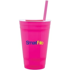 The Player - Neon Pink - 16 Oz Double Wall Acrylic Tumbler With Push-on Lid For Hot/cold Beverages