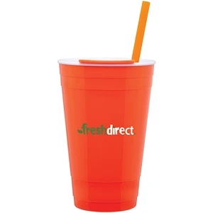 The Player - Neon Orange - 16 Oz Double Wall Acrylic Tumbler With Push-on Lid For Hot/cold Beverages