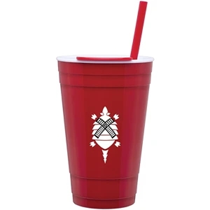 The Player - Red - 16 Oz Double Wall Acrylic Tumbler With Push-on Lid For Hot/cold Beverages