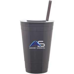The Player - Gray - 16 Oz Double Wall Acrylic Tumbler With Push-on Lid For Hot/cold Beverages