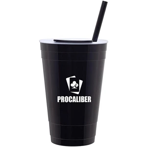 The Player - Black - 16 Oz Double Wall Acrylic Tumbler With Push-on Lid For Hot/cold Beverages