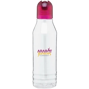 H2go (r) Flip - Fuchsia - 20 Oz Single Wall Tritan Clear Copolyester Bottle With Color Threaded Lid And Straw