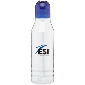 H2go (r) Flip - Blue - 20 Oz Single Wall Tritan Clear Copolyester Bottle With Color Threaded Lid And Straw