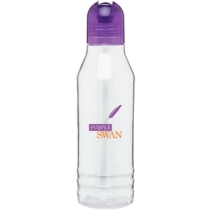 H2go (r) Flip - Purple - 20 Oz Single Wall Tritan Clear Copolyester Bottle With Color Threaded Lid And Straw