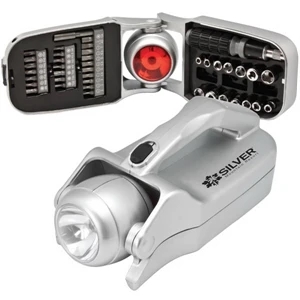 Flashlight Tool Kit With Red Blinkers For Emergencies. Ratchet Driver, Screwdrivers
