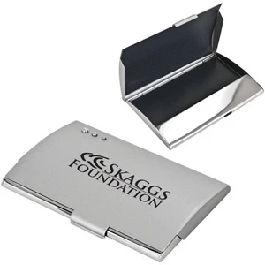 Nickel Plated, Chrome Accent, Curve, Business Card Compartment, Snap Closure, Hinged
