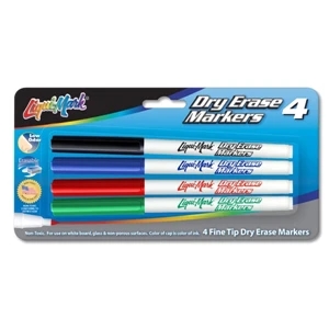 4 Pack Dry Erase Markers - Fine Tip - USA Made