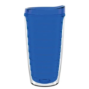 Tritan (tm) N-dome (tm) - Blue - Color Inner-wall Tritan 16 Oz. Clear Double Wall Tumbler With Lid & Straw