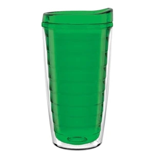 Tritan (tm) N-dome (tm) - Green - Color Inner-wall Tritan 16 Oz. Clear Double Wall Tumbler With Lid & Straw