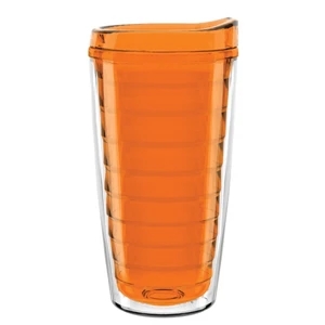 Tritan (tm) N-dome (tm) - Orange - Color Inner-wall Tritan 16 Oz. Clear Double Wall Tumbler With Lid & Straw