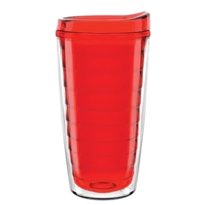 Tritan (tm) N-dome (tm) - Red - Color Inner-wall Tritan 16 Oz. Clear Double Wall Tumbler With Lid & Straw