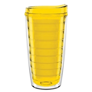 Tritan (tm) N-dome (tm) - Yellow - Color Inner-wall Tritan 16 Oz. Clear Double Wall Tumbler With Lid & Straw