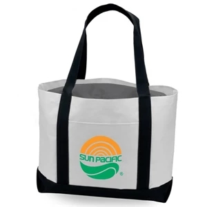 Two Tone 600d Polyester Tote With Front Slip Pocket And 22" Fabric Handles