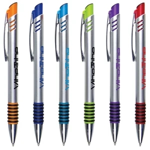 Jackson - Catalog 5-7 Day Production - Pen With Smooth Matte Metal-tone Barrel And Ring-style Rubber Gripper