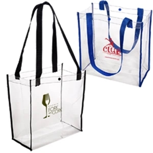 Clear Pvc Stadium Tote With Terylene Handle And Non-woven Trim; 12" W X 12" H X 6"d