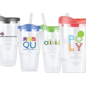 The Large Linear - Black - Double Walled Acrylonitrile Styrene Tumbler And Straw, 23 Oz