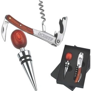 The Contemporary - Wine Set With Stainless Steel Corkscrew And Chrome Plated Wine Stopper