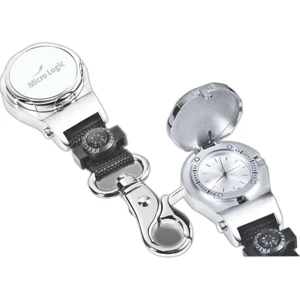 Euro Design;the Inconspicuous - Matte And Chrome Pocket Watch Features Decorative Compass And Clip